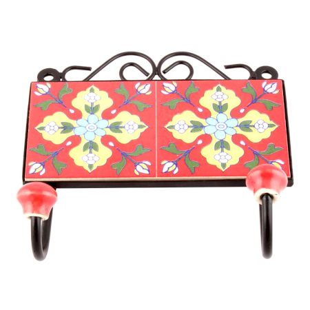 Red With Yellow Ceramic Floral Tiles Hooks